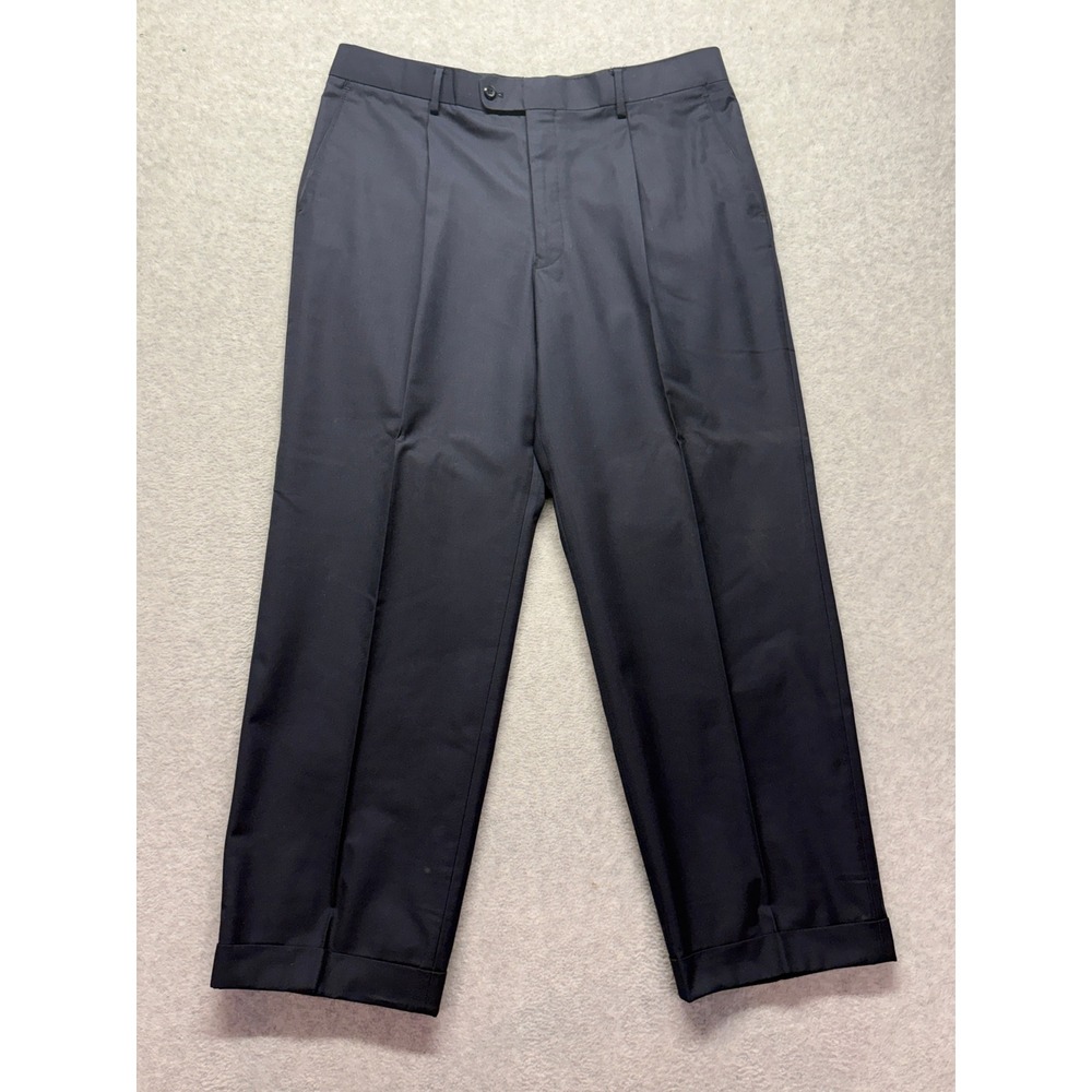 Vitali Mens Pleated Dress Pants Navy Blue Cuffed Trousers MV3509-COMPOSE W40 L28